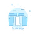 Stonehenge, England Flat Vector Illustration, Icon. Light Blue Monochrome Design. Editable Stroke Royalty Free Stock Photo