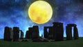 Stonehenge with Full moon Night Sky and Stars , England, UK