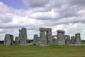Stonehenge historic site on green grass under blue sky. Stonehenge is a UNESCO world heritage site in England with origins