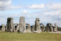 Stonehenge historic site on green grass under blue sky. Stonehenge is a UNESCO world heritage site in England with origins