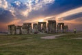 Stonehenge large panorama at sunset, United Kingdom Royalty Free Stock Photo