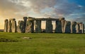 Stonehenge large panorama at sunset, United Kingdom