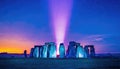 Stonehenge like monument with blue beam emitted from core