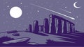 Stonehenge silhouette at night, ancient monument, historical site vector design Generative AI Royalty Free Stock Photo
