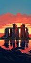 Stonehenge At Sunset: Abstract Vector Illustration Inspired By Olly Moss