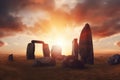 Stonehenge at Sunset in United Kingdom extreme closeup. Generative AI