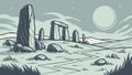 Stonehenge Under Moonlight, Ancient Mysterious Site, vector design Generative AI Royalty Free Stock Photo