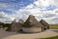 Reconstruction of huts possibly used by poeple building Stonehenge a prehistoric