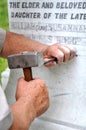 Stonemason Engraving Marble Gravestone Royalty Free Stock Photo