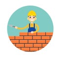 Stonemason, masonry character icon. Vector illustration