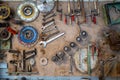 in the stonemasonry store lhang various tools on a wall Royalty Free Stock Photo