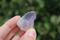 The stones of Amethyst mineral in hand.