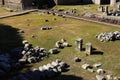 Stones of antique columns in Roman Forum, antique ruins in Rome, Italy. Royalty Free Stock Photo