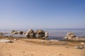 Stones balance on the beach. Place on Latvian coasts called Veczemju klintis Royalty Free Stock Photo