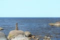 Stones balance on the beach. Place on Latvian coasts called Veczemju klintis Royalty Free Stock Photo