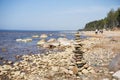 Stones balance on the beach. Place on Latvian coasts called Veczemju klintis Royalty Free Stock Photo