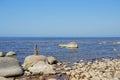 Stones balance on the beach. Place on Latvian coasts called Veczemju klintis Royalty Free Stock Photo