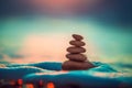 Stones balance on tropical beach, sunrise shot