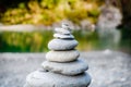 Stones balance and wellness retro spa concept, peaceful and unique inspiration, zen-like and well being tranquil composition Royalty Free Stock Photo