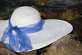 On stones Bank rivers white female hat with broad brim and blue ribbon