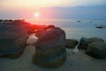 Stones on the beach at sunset