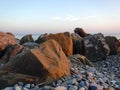 Stones on the Black Sea and the fisherman, panoramas, views.