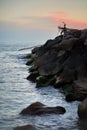 Stones on the Black Sea and the fisherman, panoramas, views.