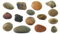 Stones collection. Different kind  pebbles stones on white background Royalty Free Stock Photo