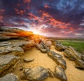 Stones desert on sunset background Royalty Free Stock Photo