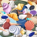 Stones frame of sea shells, illustration.Summer concept with shells and sea stars. Round composition, starfish, nature aqua