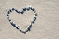 Stones in heart shape on sand