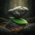 Stones and a leaf in the forest as a symbol of balance and nature. Royalty Free Stock Photo