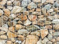 Stones in metal wire cage,Stone gabion wall Royalty Free Stock Photo