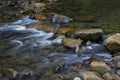 Stones and mountain river with small waterfall