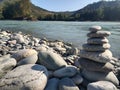 Stones near the Katun River in the Altai mountains Royalty Free Stock Photo