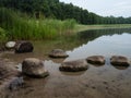 Stones path in clear water. Natural lake landscape