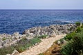 Stones Pathway on rocks access sea in mediterranean in Juan-les-Pins Antibes in France