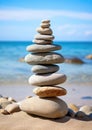 Pebbles pyramid on the beach Royalty Free Stock Photo