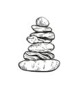 Stones pebbles balancing vector illustration. Stone Stacking Art, sketch style print. Cairn stones. Balancing and stack Royalty Free Stock Photo