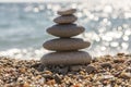 Stones and pebbles stack, harmony and balance, one stone cairn on seacoast Royalty Free Stock Photo