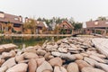 Stones at pond shore Royalty Free Stock Photo