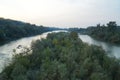 Rough course of the river in the city of Chernivtsi. View from the bridge. Royalty Free Stock Photo