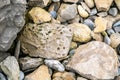 Stones with rock erosion holes at beach in Ireland Royalty Free Stock Photo