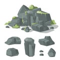 Stones and rocks cartoon vector nature boulder with grass moss