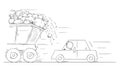 Stones or Rocks Falling From Truck, Car Can Be Damaged on Road,Vector Cartoon Stick Figure Illustration