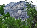 Stones and rocks of Gonzen mountain above Sargans and the river Rhine valley Royalty Free Stock Photo