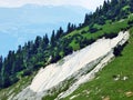 Stones and rocks of Gonzen mountain above Sargans and the river Rhine valley Royalty Free Stock Photo