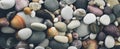 Stones and seashells background, panorama