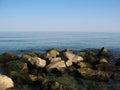 Large stones overgrown with silt, on the seashore