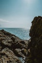 View of the rocks and the sea. Seascape. Rest on the sea.